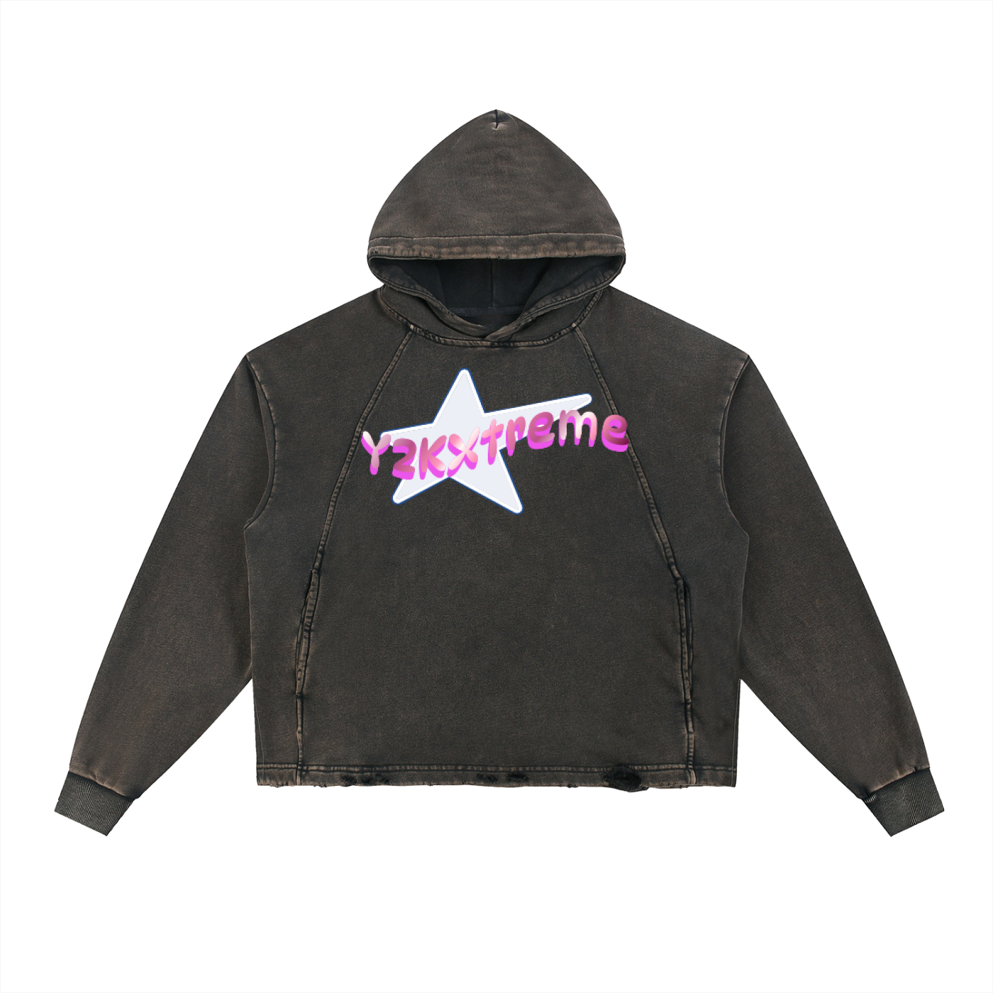 Vintage Washed Frayed-Hem Hoodie