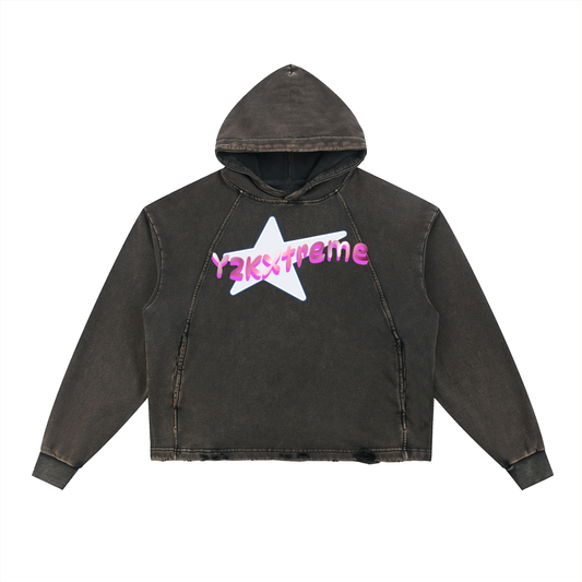 Vintage Washed Frayed-Hem Hoodie