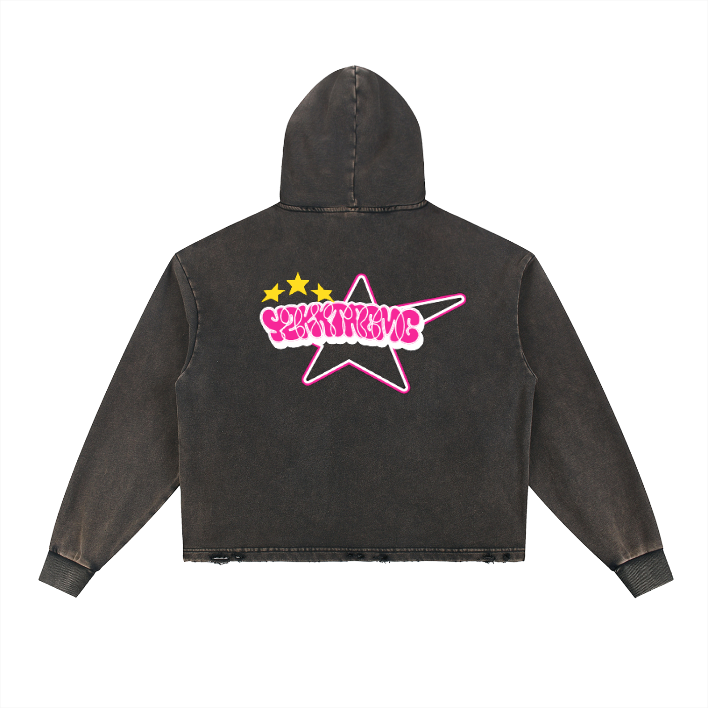 Vintage Washed Frayed-Hem Hoodie